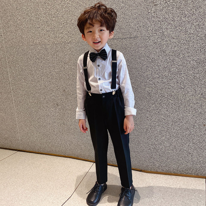 儿童西装套装男童春秋季男孩花童礼服背带休闲新款走秀主持演出服