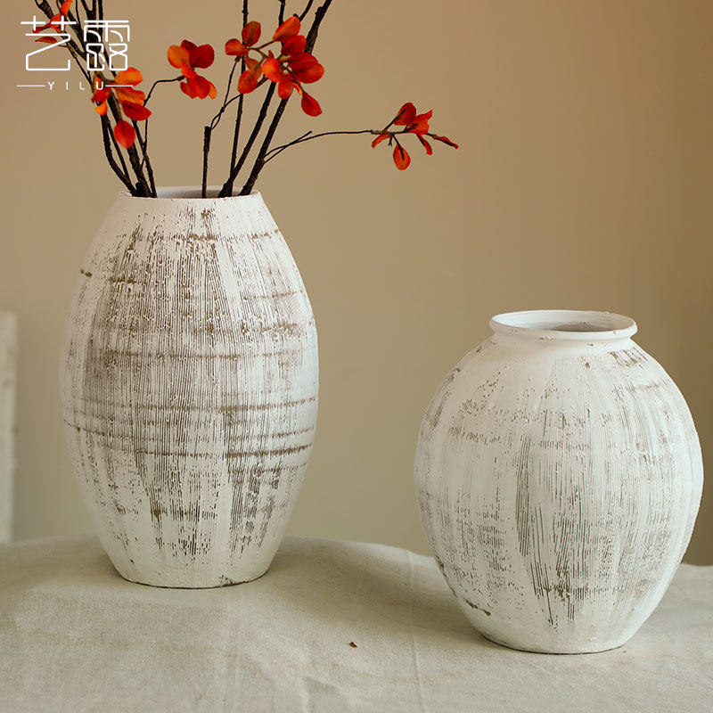 日式粉引陶瓷大号花瓶复古白色民宿侘寂风手工花器亚光装饰品摆设,家居饰品,花瓶,淘宝优惠券,粉丝福利购,淘宝优惠卷