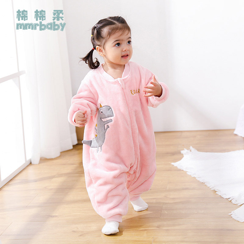 儿童连体睡衣珊瑚绒冬季宝宝睡衣冬款加绒加厚法兰绒睡袋秋冬男童