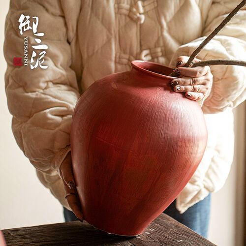 御三泥新中式禅意陶罐花瓶侘寂风客厅插花摆件复古怀旧纯手工花器