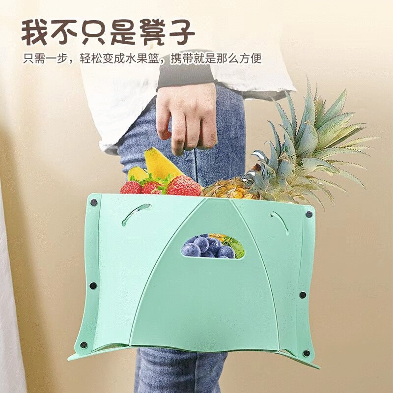 卡片折叠凳子 户外野营钓鱼多功能便携手提篮 折叠凳便携塑料凳子
