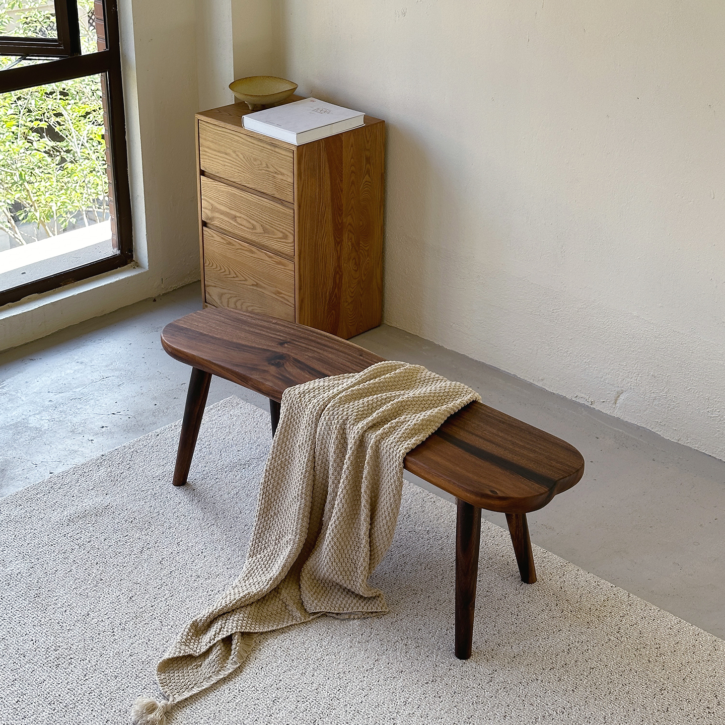 年轮叙事｜雨木原木长条凳实木南美胡桃木换鞋凳矮几简约床尾凳