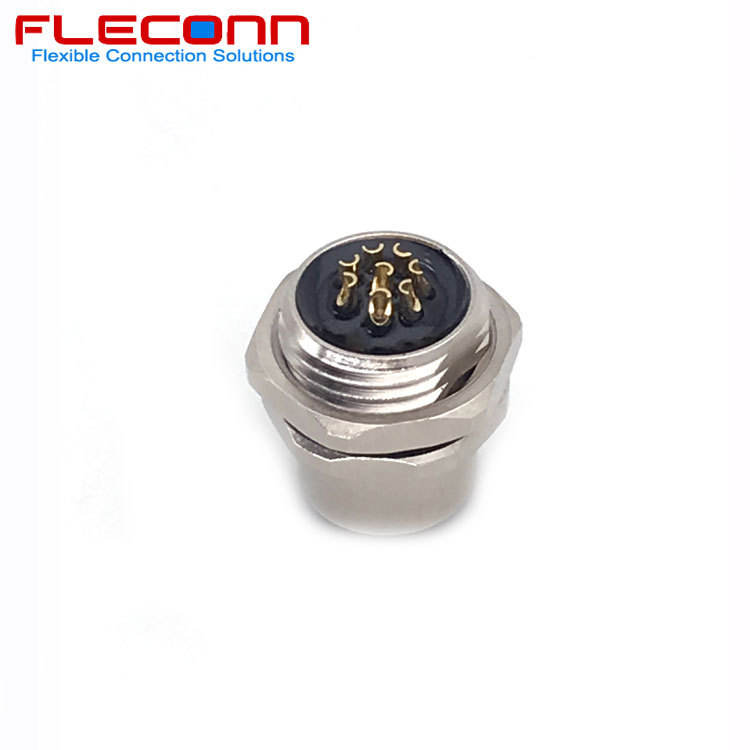 M12 8 芯 A-coded板端连接器 M12焊线式母头前装后锁连接器