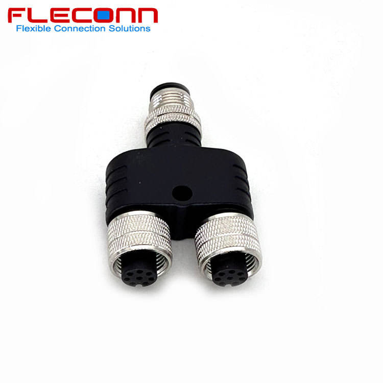 M12 8芯Y型连接器 8Pin A-coded三通一公转二母传感器