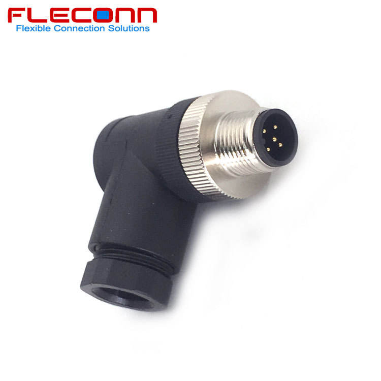 M12 5芯塑胶组装式连接器 A-coded螺丝接线90°直角防水连接器