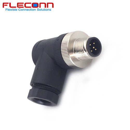 M12 5芯塑胶组装式连接器 A-coded螺丝接线90°直角防水连接器