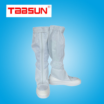 TABSUN 628防静电浅口半圆高筒鞋条纹网格白蓝pu洁净鞋长筒无尘靴