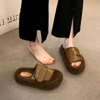 厚底增高毛毛拖鞋女外穿2025新款秋冬季时尚洋气防滑外出平底棉鞋