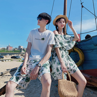 女连衣裙裤 沙滩情侣装 T恤套装 三亚旅游度假海边男短袖 2020新夏季