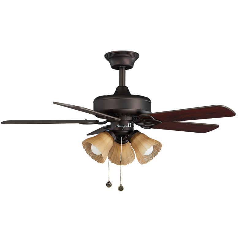 黑色复古吊扇灯欧式仿古木叶电扇灯餐厅风扇灯美式田园带灯吊扇