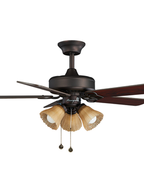 黑色复古吊扇灯欧式仿古木叶电扇灯餐厅风扇灯美式田园带灯吊扇