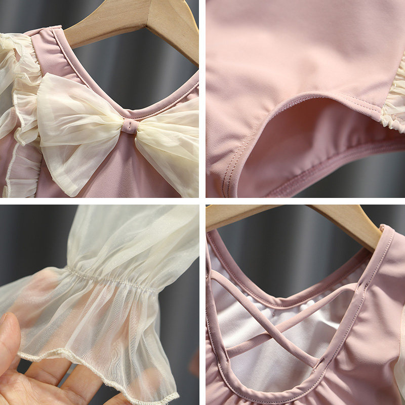 女童长袖防晒游泳衣女宝宝时髦套装儿童夏季网红连体式公主裙子潮