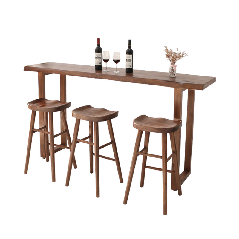 全实木吧台桌酒吧桌奶茶店休闲桌家用高脚桌阳台靠墙整板吧台桌椅