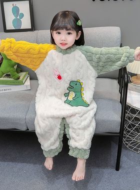 儿童连体睡衣珊瑚绒女宝宝冬季加绒加厚法兰绒爬服卡通婴幼儿睡袋