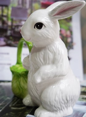 方亚陶瓷翠玉白菜生肖兔子牙签水果签手绘釉下彩中式瓷器装饰摆设