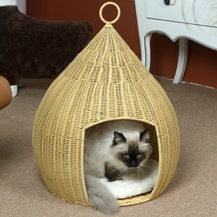 仿藤编织猫窝夏季四季通用藤编半封闭式狗窝猫咪编织筐宠物用品