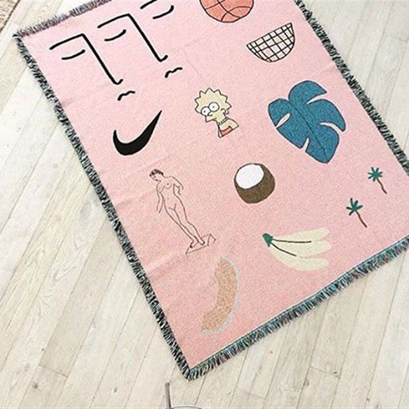 个性化沙发毯毛毯油画戴珍珠耳环的少女挂毯装饰地毯多款式复古毯