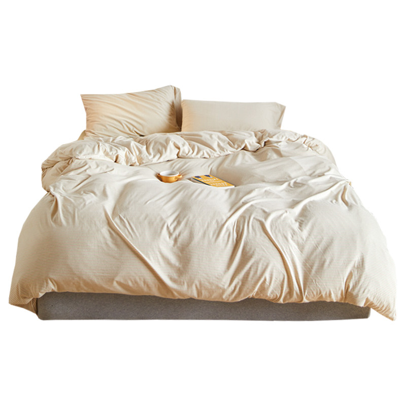 简约全棉天竺棉裸睡四件套被单床上用品 纯棉针织4件套彩棉床笠款