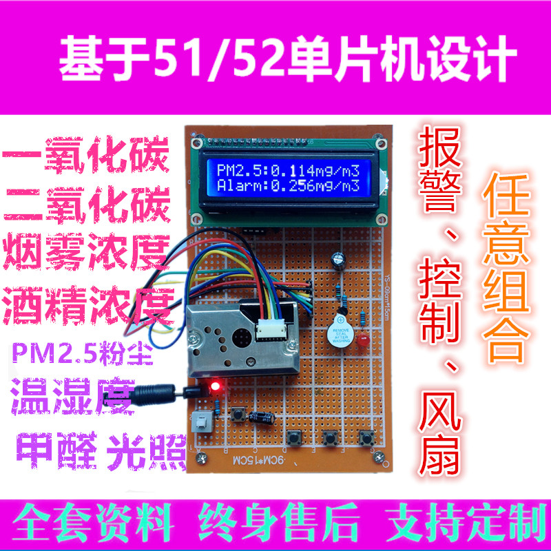 基于51单片机空气质量PM2.5粉尘检测设计电子信息工程实训学习#F