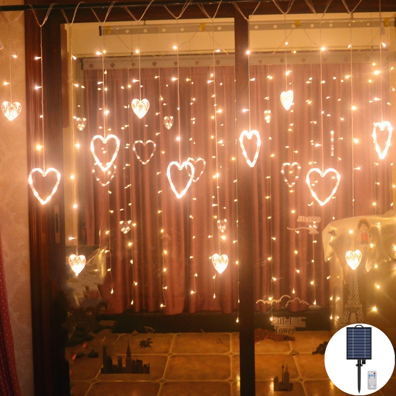 LED彩灯闪灯串灯太阳能灯串USB遥控爱心窗帘灯节日橱窗房间装饰灯
