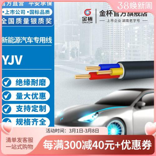 金杯电缆YJV3*6新能源充电桩户外硬电力电缆  30米起售定制不退换