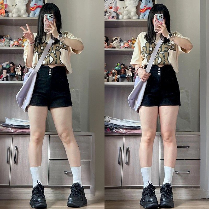 特大码黑色休闲风学生牛仔短裤女胖mm高腰弹力修身显瘦a字热裤子,女装/女士精品,大码裤装,淘宝优惠券,粉丝福利购,淘宝优惠卷