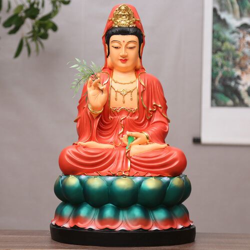 义乌观音佛像家用观音树脂观世音佛菩萨66cm红衣观音供奉