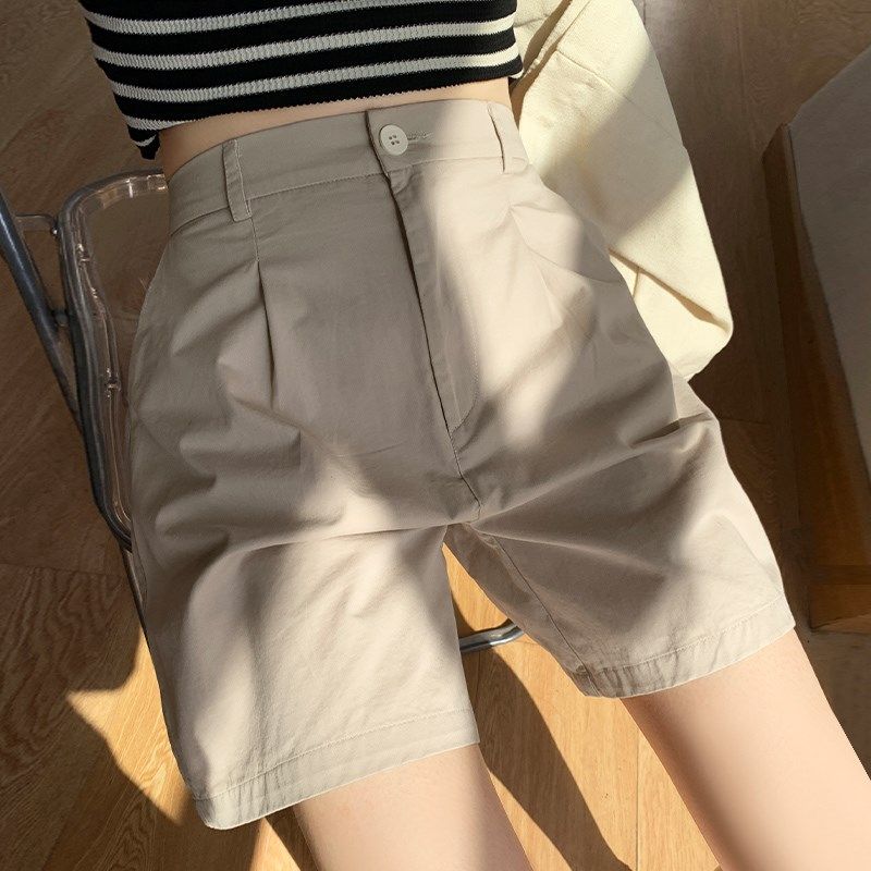 卡其色运动短裤女夏季2025年新款直筒高腰休闲棉麻西装阔腿五分裤,女装/女士精品,休闲裤,淘宝优惠券,粉丝福利购,淘宝优惠卷