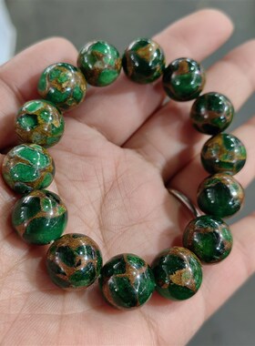 彩玉手链 星空蓝绿森系蓝沙石金沙石手链 情侣款单圈饰品手链