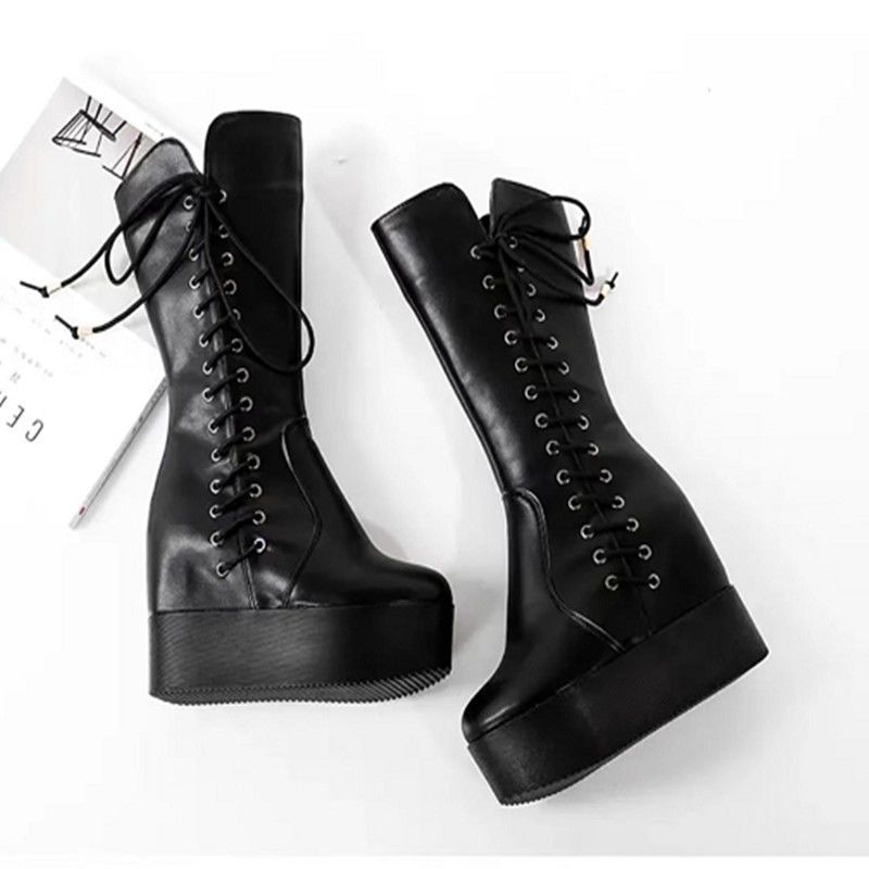 30-33小e码冬短靴高跟马丁靴厚底松糕鞋中筒靴加绒内增高雪地靴女