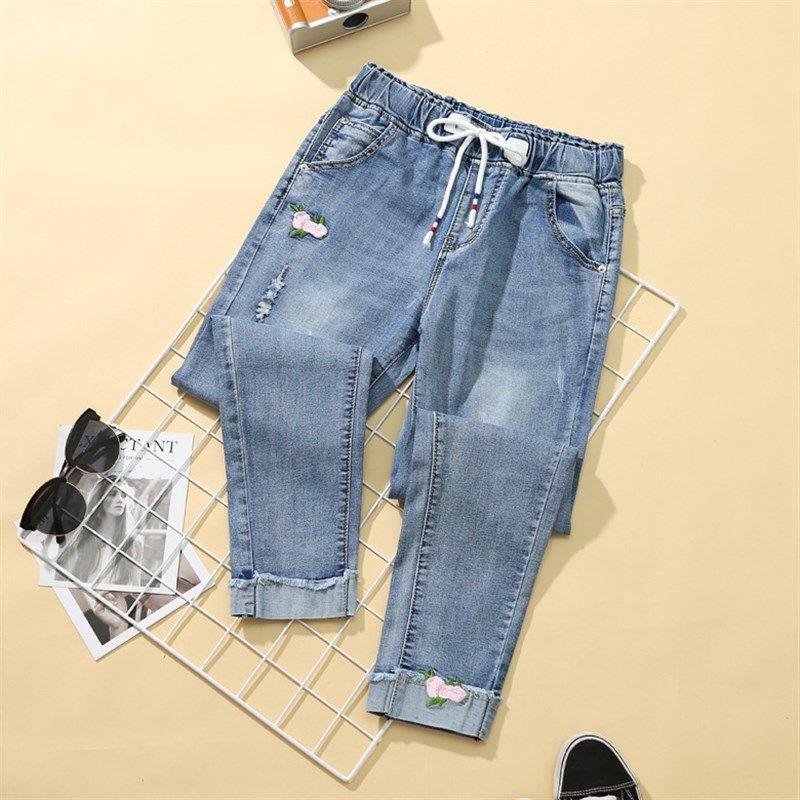 特大码高腰弹力牛仔裤女200斤胖mm九分裤小脚裤秋款200加肥加大码,女装/女士精品,大码裤装,淘宝优惠券,粉丝福利购,淘宝优惠卷