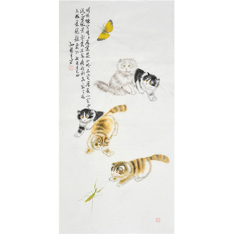 名画家孙菊生猫纯手绘装饰画国画水墨画房间画客厅画玄关画