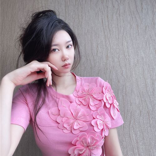 2024新款小众设计立体花朵镶钻修身t恤衫 显瘦丝光棉短袖小衫女夏