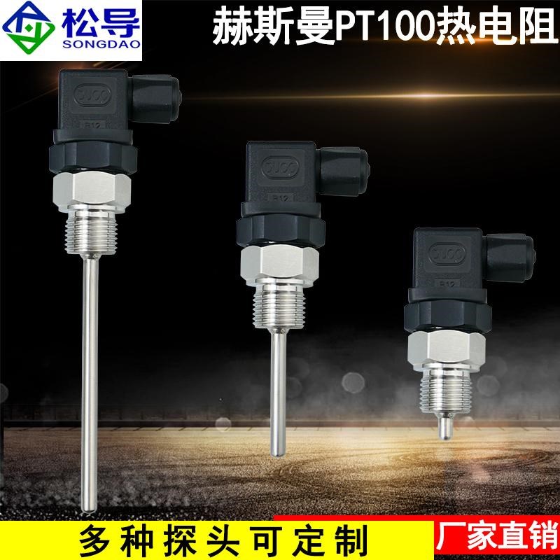 Pt100热电阻赫斯曼温度传感器管道插入式不锈钢防水固定螺纹探头