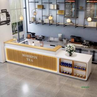简约咖啡馆奶茶店吧台公司前台烘培水果服装店收银台美容院接待台