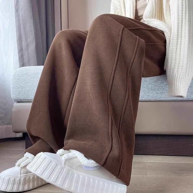 女童加绒直筒阔腿裤秋冬款2024新款女大童冬季加厚儿童羊羔绒裤子