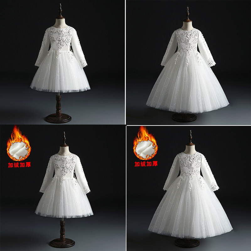 花童婚礼小女孩礼服公主裙女童生日加绒儿童主持人演出服秋冬季