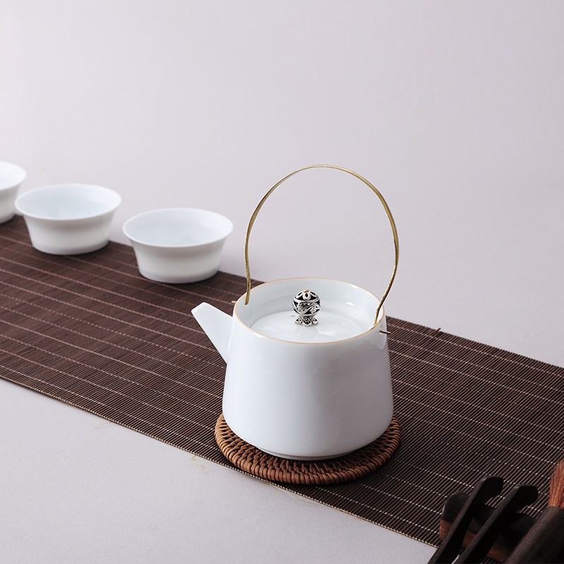 定窑盖碗陶瓷泡茶碗功夫茶具青瓷白色提梁壶三才碗家用单壶茶壶图片