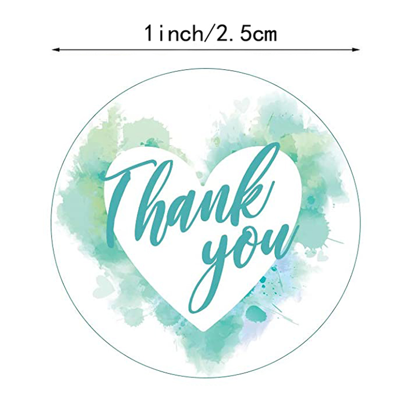 500张/卷蓝色水彩感谢贴纸礼物封口贴不干胶标签信封密封婚礼装饰