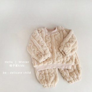 男童冬季套装婴儿超萌套头加绒家居服女宝宝可爱加厚保暖睡衣睡裤