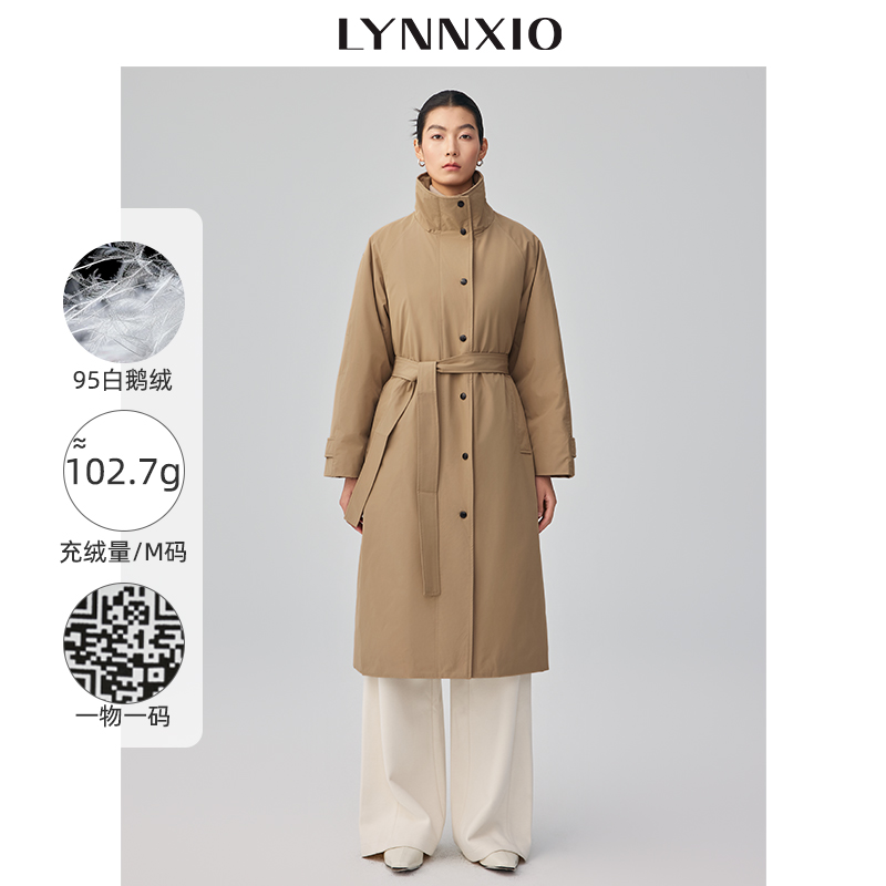 LYNNXIO高端95白鹅绒风衣长款保暖立领中性风羽绒复古廓形大衣