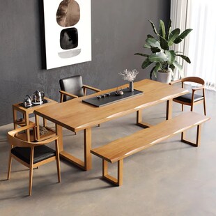 阳台实木茶桌椅组合新中式茶台现代简约办公室禅意大板功夫洽谈桌