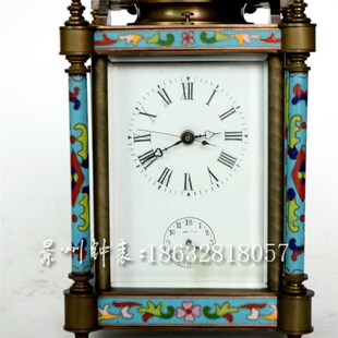 皮套钟 景泰蓝机械小座钟 纯y铜游丝摆轮皮套钟 四功能报时 把玩