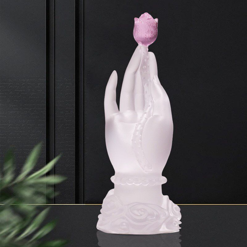 琉璃佛手莲花摆件l新中式客厅玄关茶几酒柜桌面工艺品水晶禅意装