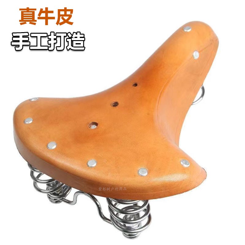 自行车坐垫纯牛皮车座三r弹簧复古车座子座椅山地车鞍座通勤车鞍