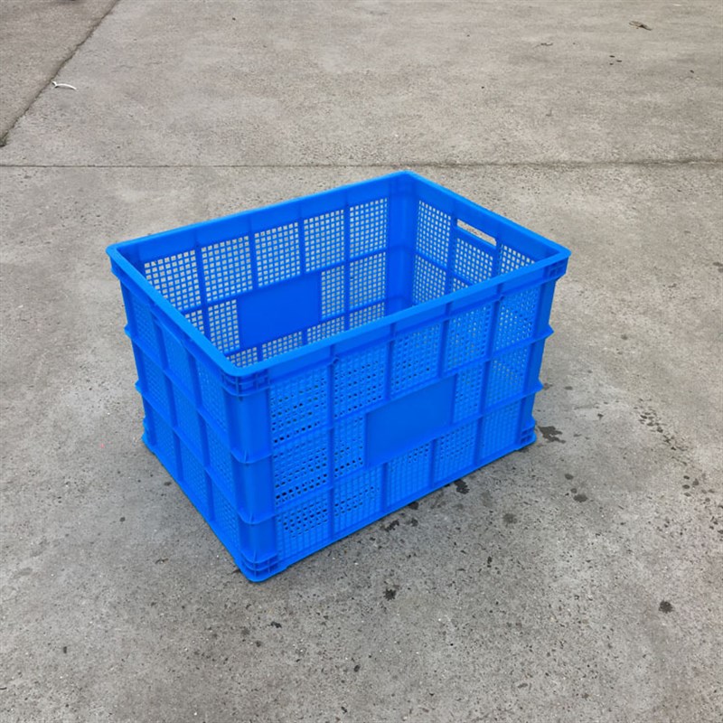 厂销755塑料周转筐 加厚塑胶服装快递框仓储框子大W号可堆高蓝色