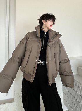冬装重磅简约立领短款棉服外套男B女加厚保暖宽松皮棉衣休闲面包