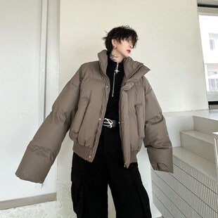 冬装重磅简约立领短款棉服外套男B女加厚保暖宽松皮棉衣休闲面包