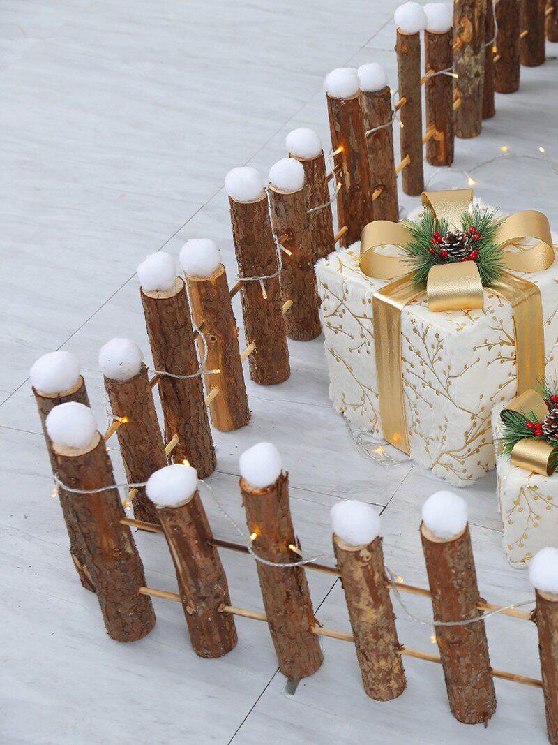 圣诞节装饰品围栏圣诞树栅栏白色室内装饰小篱笆雪头实木装饰围栏