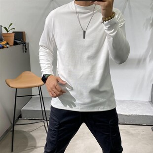 高级感高圆领纯色长袖打底衫白色体桖男女JT恤卫衣修身t桖潮流秋